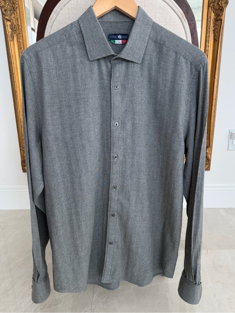 Stone Rose Men's Long-Sleeve Grey Button-Up Dress Shirt